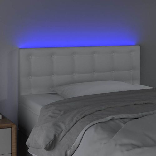 LED Горна табла за легло, бяла, 90x5x78/88 см, изкуствена кожа