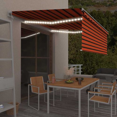 Автоматичен сенник с щора LED и сензор за вятър 4,5x3 м оранжев