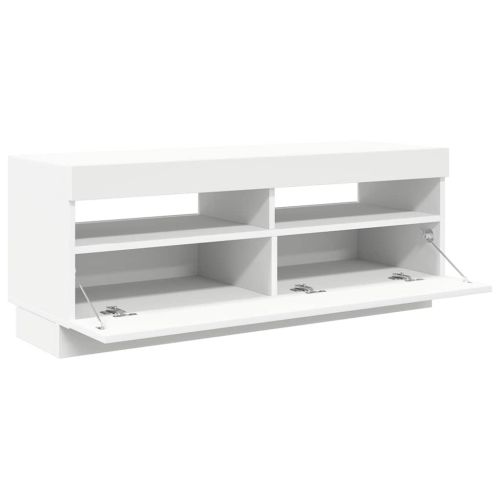 ТВ шкаф с LED осветление, бял, 100x35x40 см