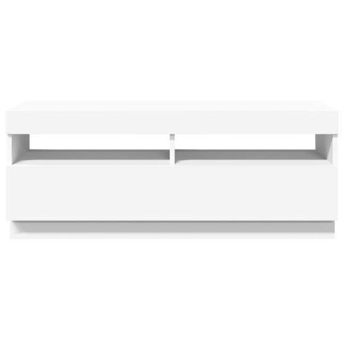 ТВ шкаф с LED осветление, бял, 100x35x40 см