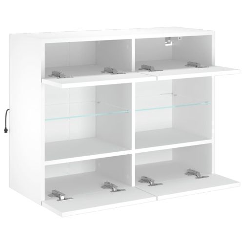 Стенен ТВ шкаф с LED осветление, бял, 78,5x30x60,5 см