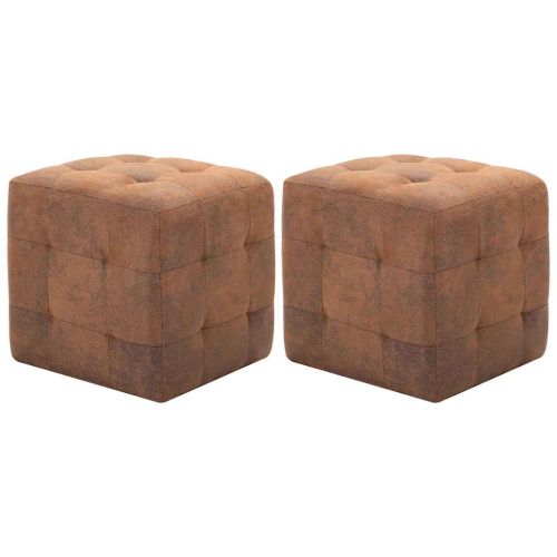Пуфове, 2 бр, кафяви, 30x30x30 см, изкуствен велур