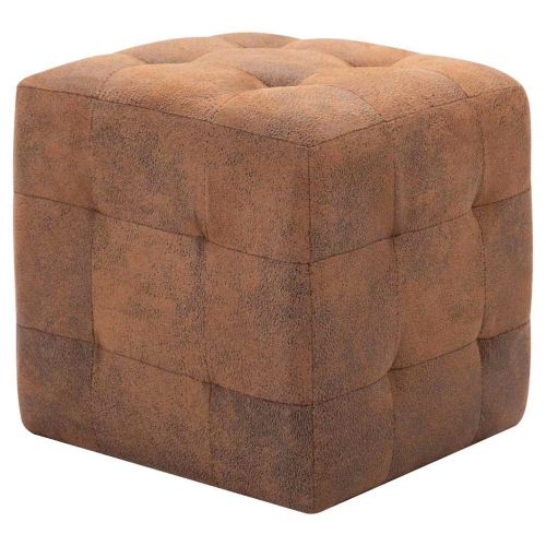 Пуфове, 2 бр, кафяви, 30x30x30 см, изкуствен велур