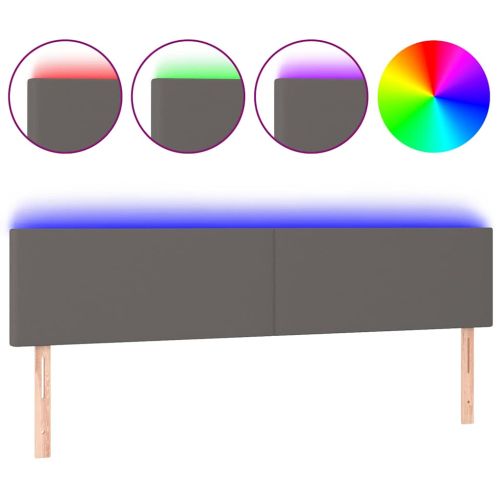 LED Горна табла за легло, сива, 180x5x78/88 см, изкуствена кожа