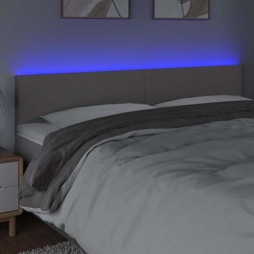 LED Горна табла за легло, сива, 180x5x78/88 см, изкуствена кожа