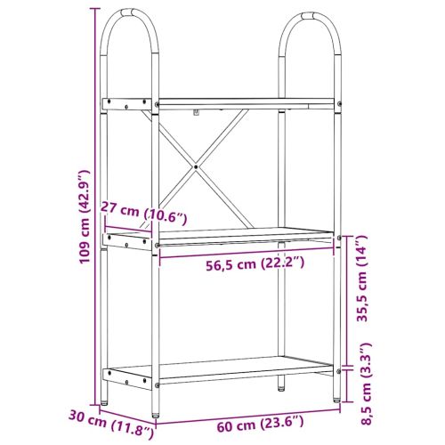 Рафт за книги 3 нива 60 x 30 x 109 см Инженерна дървесина