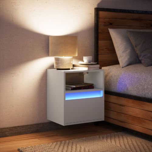 Нощно шкафче за стена с LED осветление, бяло