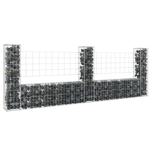 U-образна габионна кошница с 3 стълба, желязо, 260x20x100 см