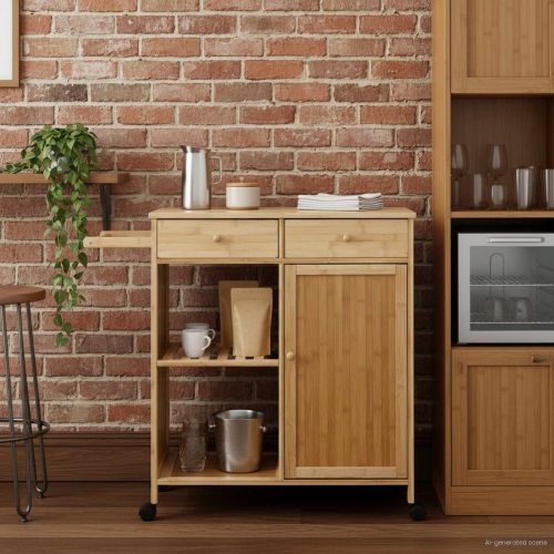 Кухненска количка с колела Естествен 90,5 x 36 x 86,5 см Бамбук