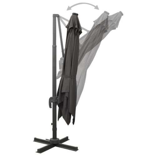 Конзолен градински чадър с прът и LED светлини антрацит 300 см