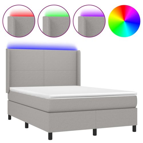 Боксспринг легло с матрак и LED, светлосиво, 140x200 см, плат