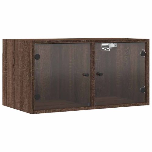 Стенни шкафове със стъклени врати 2 бр кафяв дъб 68,5x37x35 см