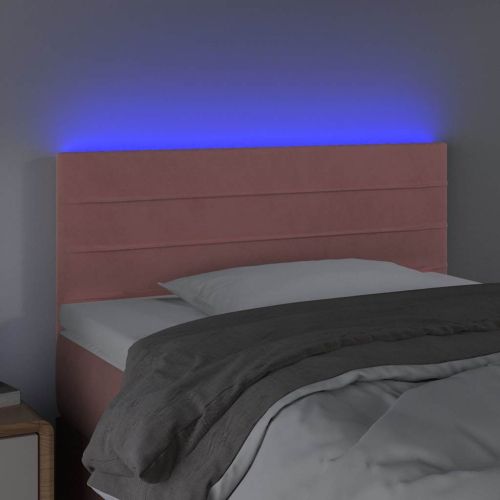 LED горна табла за легло, розова, 100x5x78/88 см, кадифе