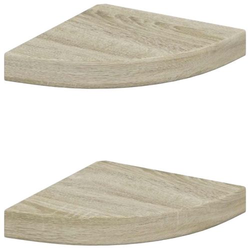 Окачени ъглови рафтове, 2 бр, дъб, 25x25x3,8 см, МДФ