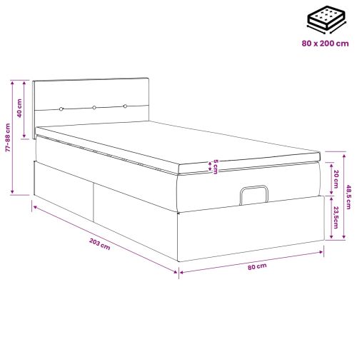 Огледално легло с матрак с таблото Черно 80 x 200 cm Текстил