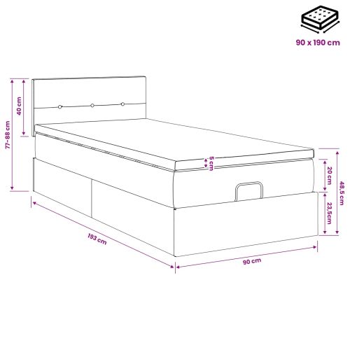 Огледално легло с матрак с таблото Черно 90 x 190 cm Текстил