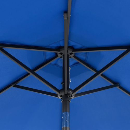 Градински чадър с LED и стоманен прът лазурносин 225x225x212 см