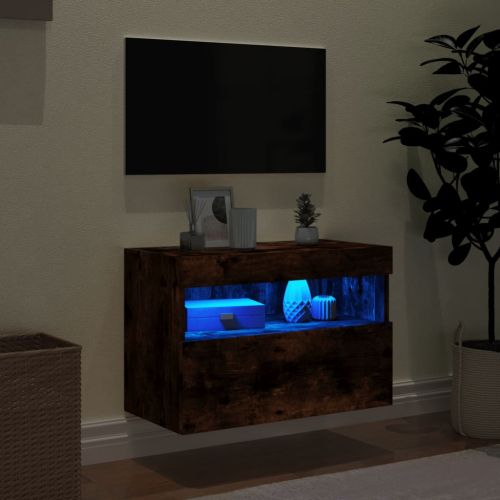 Стенен ТВ шкаф с LED осветление, опушен дъб, 60x30x40 см