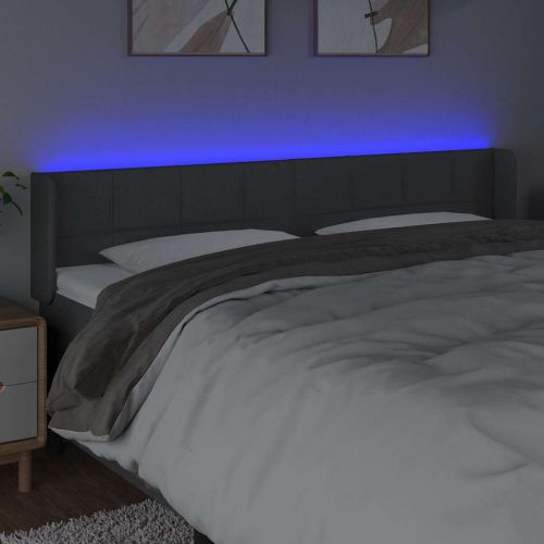 LED горна табла за легло, тъмносива, 203x16x78/88 см, плат