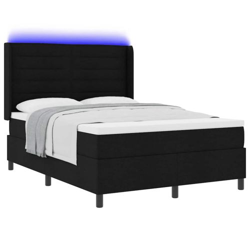 LED кутия за пружини с легло Черно 140 x 190 cm текстил