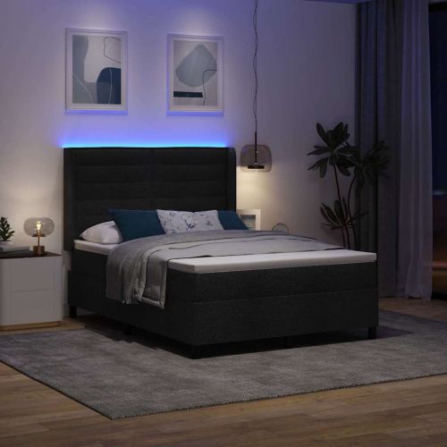 LED кутия за пружини с легло Черно 140 x 190 cm текстил