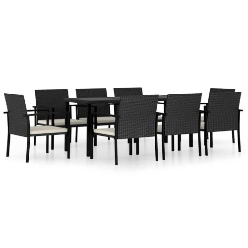 Градински трапезен комплект, 9 части, полиратан, черен