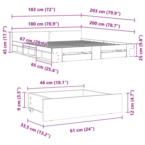 Рамка за легло с чекмедже опушен дъб 180x200 см инженерно дърво