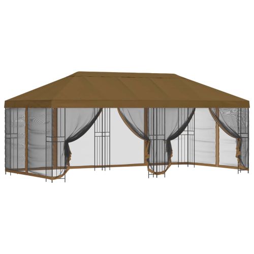 Беседка със страници 6 x 3 m Таупе Полиестер и стомана 190 gsm