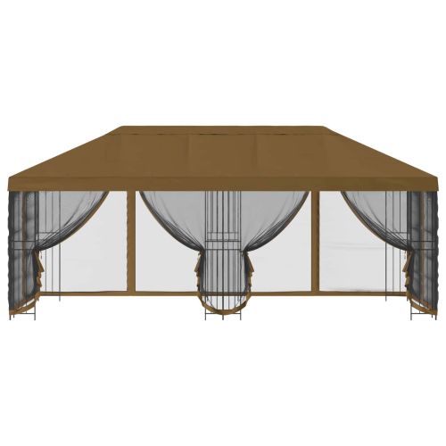 Беседка със страници 6 x 3 m Таупе Полиестер и стомана 190 gsm