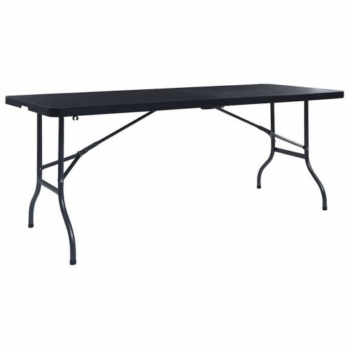 Сгъваема градинска маса черна 180x75x72 см HDPE имитация ратан