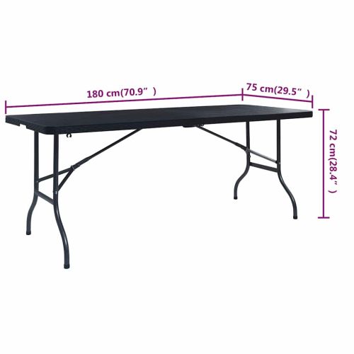 Сгъваема градинска маса черна 180x75x72 см HDPE имитация ратан