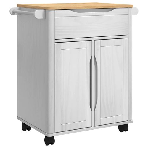 Кухненска количка FLORO Бяло 72,5 x 45 x 80 см Солиден бор