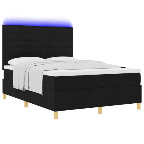 LED кутия за пружини с легло Черно 140 x 190 cm текстил