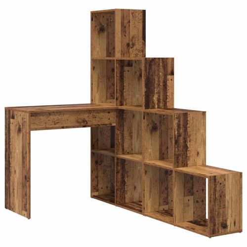 Ъглово бюро с рафт Старо дърво 101,5 x 149,5 x 149,5 см