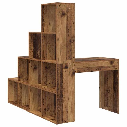 Ъглово бюро с рафт Старо дърво 101,5 x 149,5 x 149,5 см