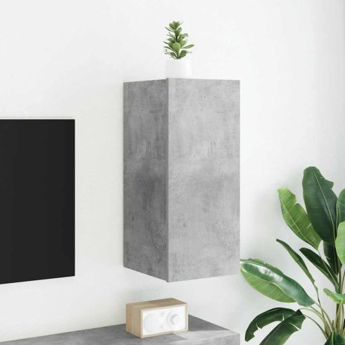 Стенен ТВ шкаф с LED осветление, бетонно сив, 30,5x35x70 см