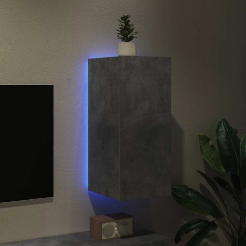 Стенен ТВ шкаф с LED осветление, бетонно сив, 30,5x35x70 см