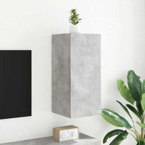 Стенен ТВ шкаф с LED осветление, бетонно сив, 30,5x35x70 см