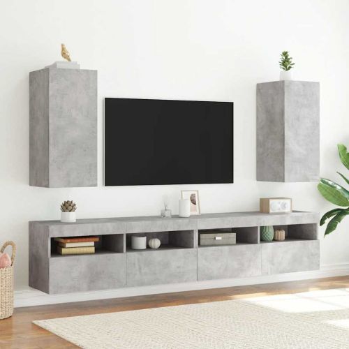 Стенен ТВ шкаф с LED осветление, бетонно сив, 30,5x35x70 см