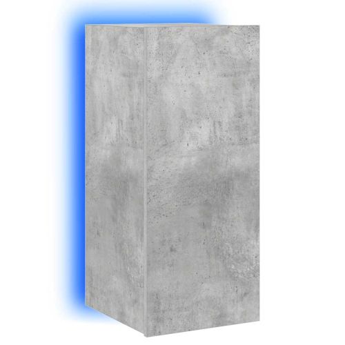 Стенен ТВ шкаф с LED осветление, бетонно сив, 30,5x35x70 см