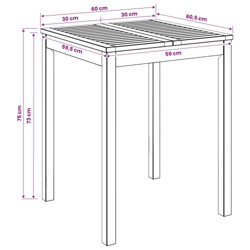 Маса за вечеря в градината Натурално 60 x 60,5 x 75 см