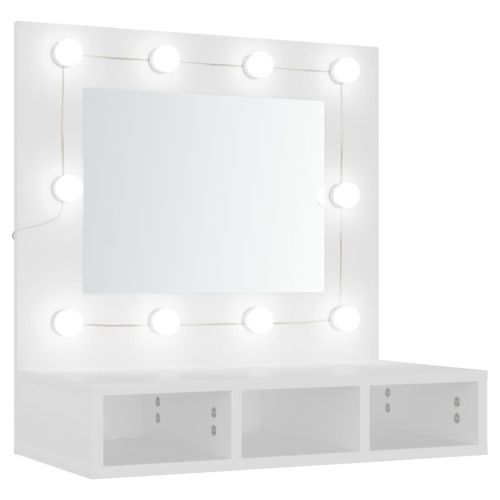 Огледален шкаф с LED, бял, 60x31,5x62 см