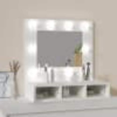 Огледален шкаф с LED, бял, 60x31,5x62 см