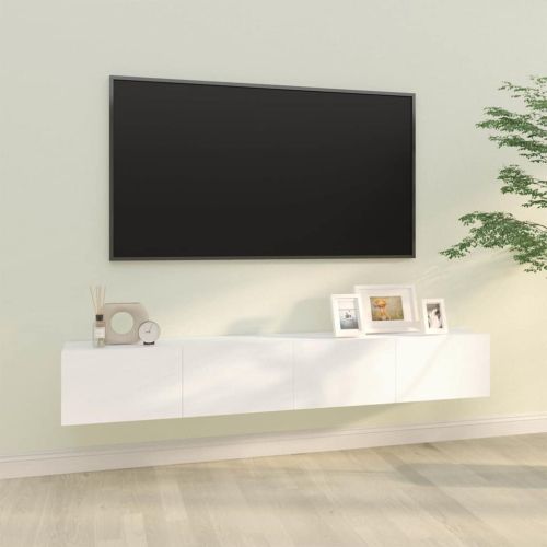 Стенни ТВ шкафове, 2 бр, бели 100x30x30 см, инженерно дърво