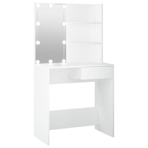 Тоалетка с LED, бяла, 74,5x40x141 см