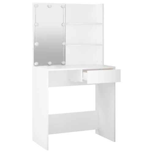 Тоалетка с LED, бяла, 74,5x40x141 см