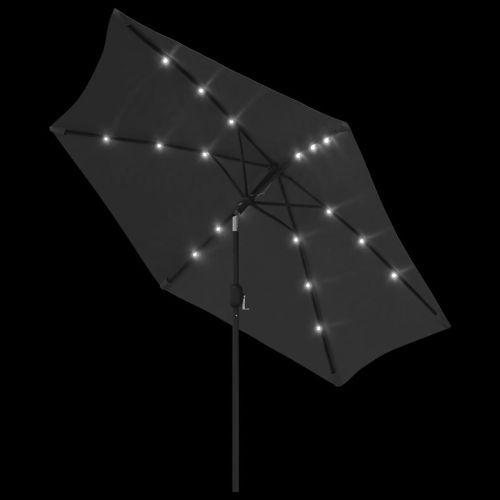 Градински чадър с LED светлини, стоманен прът, 300 см, антрацит