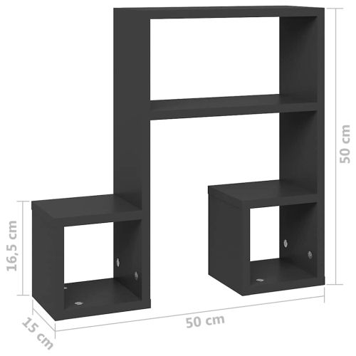 Стенни рафтове, 2 бр, сиви, 50x15x50 см, инженерно дърво