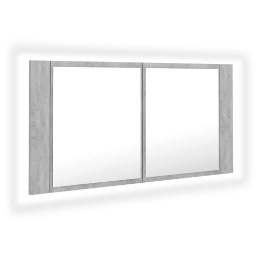 LED шкаф с огледало за баня, бетонно сив, 90x12x45 см, акрил