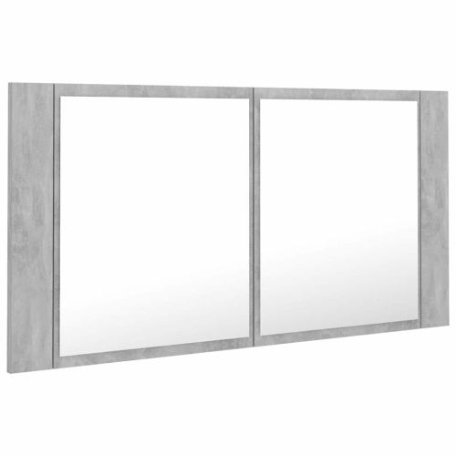 LED шкаф с огледало за баня, бетонно сив, 90x12x45 см, акрил